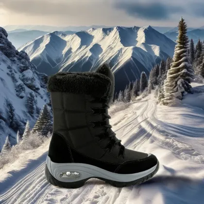 White Leather Women's High Top Ankle Waterproof Anti-Skid Ski Boots