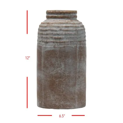 Wholesale Terracotta Cylinder Vases: Unique Hand-Carved Pastoral Garden Flower Vases for Home Decor