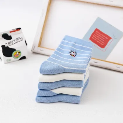 Cartoon-Inspired Blue and White Cat Socks