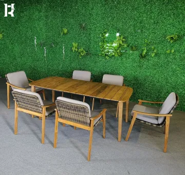 Teak Wood Rattan Dining Set: Outdoor Patio Table and Chairs