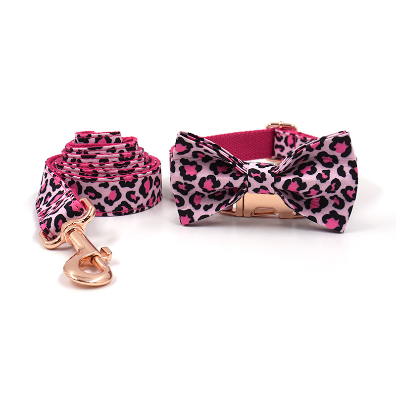 Metal Buckle leopard print Velvet Dog Leash Set