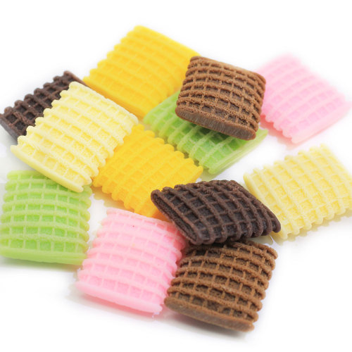 3D Colorful Biscuit Cookie Beads Square Shape Cute Artificial Food Beads Resin Cabochons for Decoration