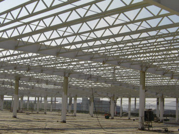 Q345 Single Slope Steel Structure Workshop , Large Span V Brace Metal Buildings