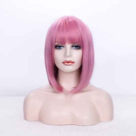 whosale cheap bob natural synthetic hair wigs for women hot sale pink color wig