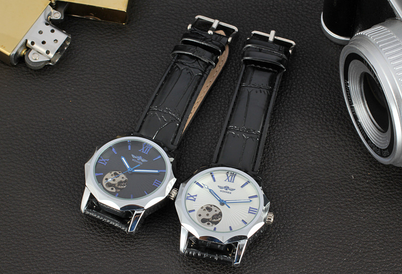 winner mininalist automatic mechanical watch with visible mechanism