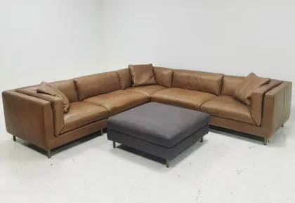 L-shaped genuine leather solid color sofa