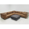 L-shaped genuine leather solid color sofa