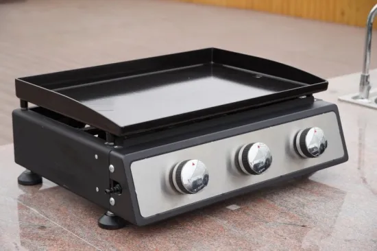 Outdoor Mini BBQ Grill 3 Burners Portable Gas Plancha Table Top Flat Plate Gas Griddle