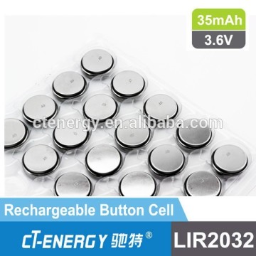 3.6v rechargeable lir2032 battery/3.6v li-ion rechargeable battery lir2032