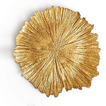 Yunzhifan Gold Glass Plate - 13 Inch Home Dining Plate for Dry Fruits