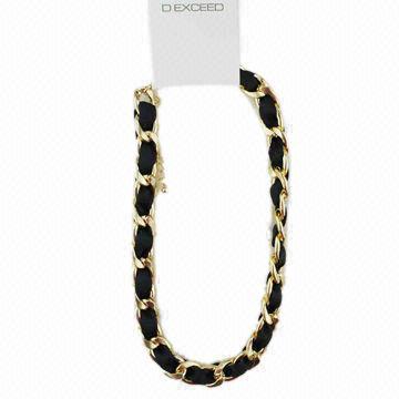 Chunky Gold Chain Black Ribbon Necklace, Best Selling Item, for Summer/Spring Season