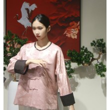 blusa de seda rosa manga larga