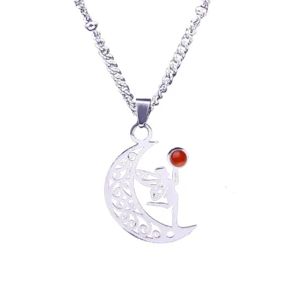 Gemstone Moon Fairy Pendant Crystal Moon Pendant for Diy Jewelry Making Natural Stone Moon Pendant