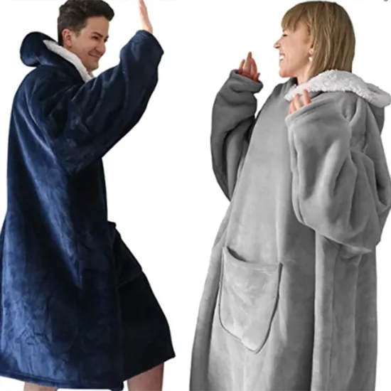 Comfortable Giant Front Pocket Adults hooded wearable Custom Sherpa Sweatshirt oversized hoodie blanket