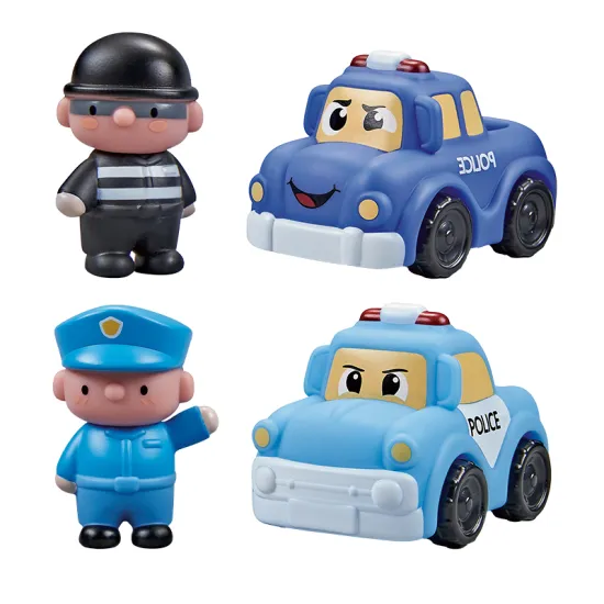 Eco-Friendly Small Police Car Silicone Toys with Doll