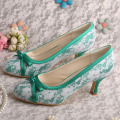 Scarpe da sposa con tacco medio verde oliva con fiocco