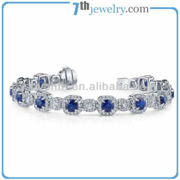 Enchanted Square Shaped Sapphire CZ Diamonds Brass Bracelets with Rhodium Plating