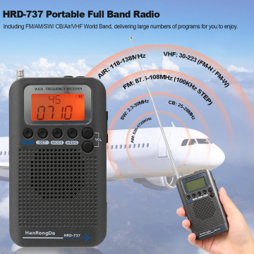 HanRongDa HRD-737 Portable Radio Aircraft Band Receiver FM/AM/SW/ CB/Air/VHF Radio World Band with LCD Display Alarm Clock