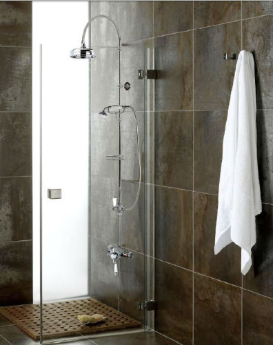 Exposed thermostatic shower valve and rigid riser rail kit with handset and hose+head