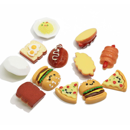 Resin Simulasi Makanan Roti Hot Dog Hamburger Model Makanan Pizza Pipih Cabochon Untuk Hiasan Meja Rumah Miniatur Figurine