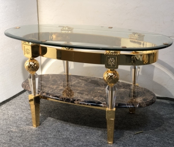 Benutzerdefinierte elegante Retro -Tee -Tisch mit natürlichen Marmor- und goldenen Kupferakzenten