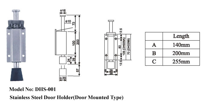 Stainless Steel Door Holder Dhs 001 Dimension