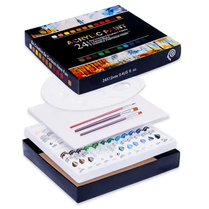 Artist Quality Acrylic Paint Set - 24 Colors Rich Pigments for Art Supplies