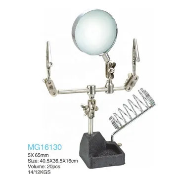Three Hand Adjustable Metal Glass Lens Magnifier MG16130 with Chrome Iron Support