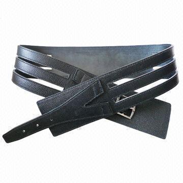 Fashion Wide Design Black Genuine Leather Belt for Ladies, Customized Designs are Accepted