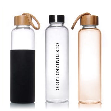 Wholesale Custom Logo Borosilicate Glass Eco-Friendly Water Bottles with Bamboo Lid