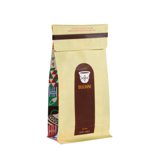 Flat Bottom White Kraft Paper Coffee Bags With Tin Tie