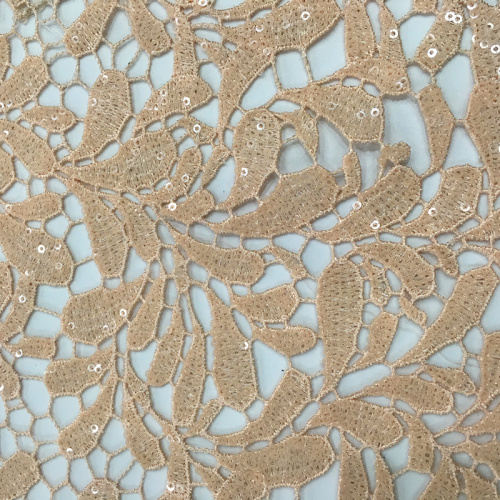 Leaves Pattern Chemical Lace 3mm Sequin Embroidery Fabric