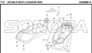 F12 DUPLO CAIXA DE BAGAGEM DE ASSENTO para HU05W-C MIO 50 Peças sobressalentes de alta qualidade