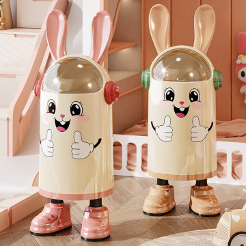 High-Quality Dual Plastic Trash Can with Flip Top and Cute Ears Design