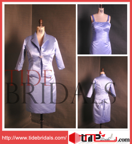 Purple Removable Jacket Knee-Length Wedding Party Dress Short Mother of The Bride Dress (TCMBD004)