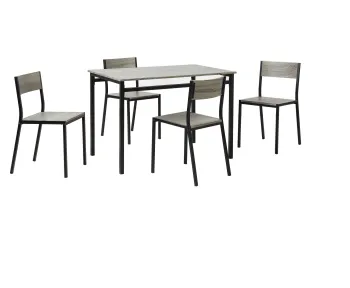 Metal Legs Square Wooden Top Dining Table & 4 Chairs Set for Home and Restaurant Use