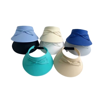Wholesale Customizable Ice Silk Solid Color Bow Top Hat - Summer UV Protection Foldable Visor