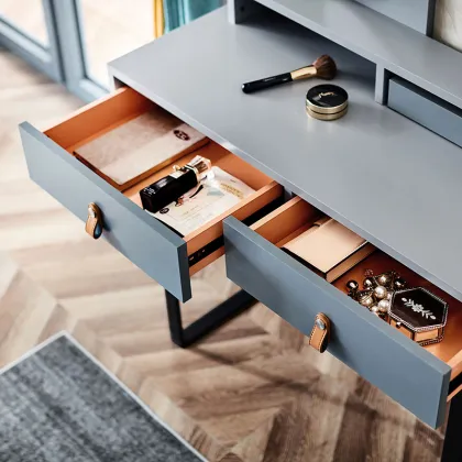 Linsy Modern Adult Nordic Solid Wood Makeup Desk with Blue Mirror