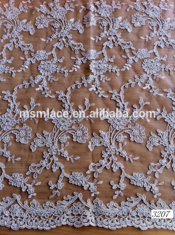 White bridal embroidered tulle lace fabric