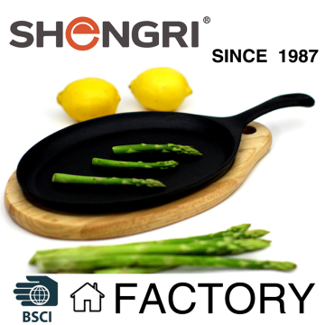 Cast Iron Fajita Pan/Steak Pan With Wooden Base