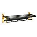 Hotel Style Wall-Mounted Towel Rail and Hook Set in Black and Gold - Aluminum Construction