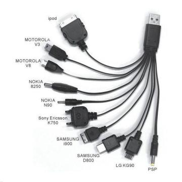 10 in 1 Cable for iPhone4s/Samsung/HTC/Blackberry (BD-CB19)