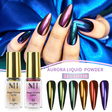 24 Colors Liquid Chrome Pigment for Acrylic Nails - Non-Makeup Brush Required