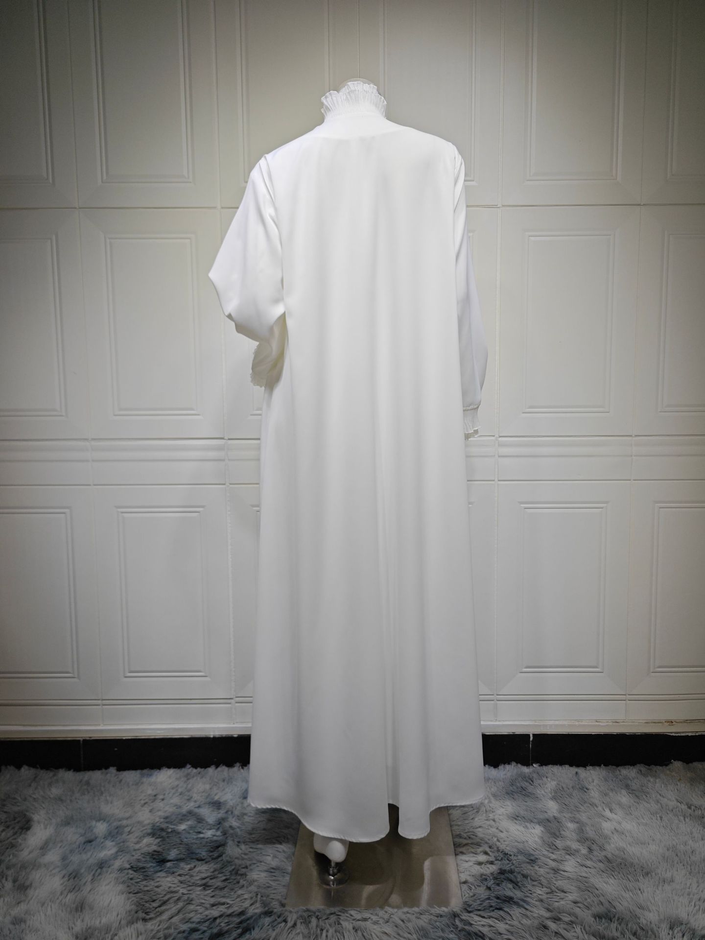 White Ruffle Edge Open Front Abaya Cardigan MQ271 (6)