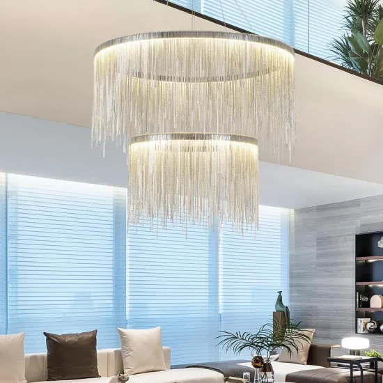 Modern Aluminum Silver Chain Chandelier Luxury Tassel Lighting for Living Room, Dining Room, Bedroom