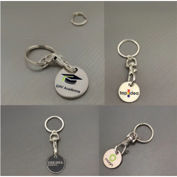 Customized Metal Supermarket Token Deduction Carabiner Keychain with Offset or Silk Screen Printing