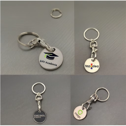 Customized Metal Supermarket Token Deduction Carabiner Keychain with Offset or Silk Screen Printing