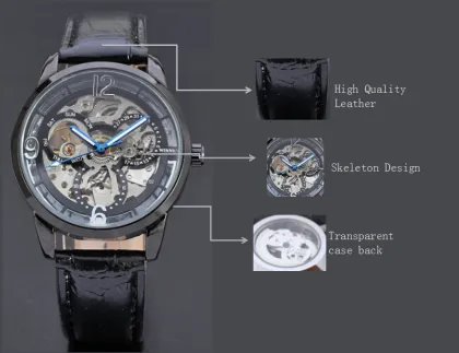automatic tourbillon watch winner leather band men watch