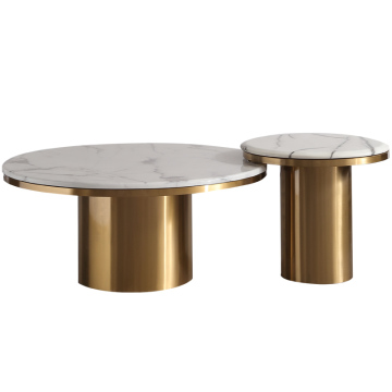 Nordic Modern Gold Stainless Steel Tea Table Round Marble Coffee Table for Luxury Living Room