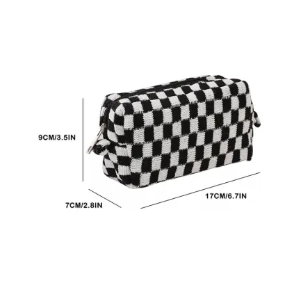 Checkered Makeup Bag Cosmetic Bag